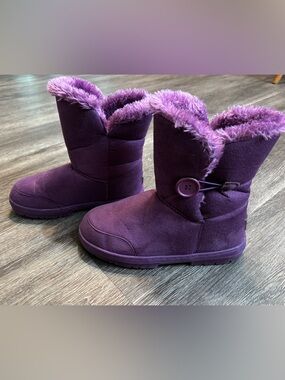 Cozy Purple Faux-Fur Holly Women Button Ankle Booties